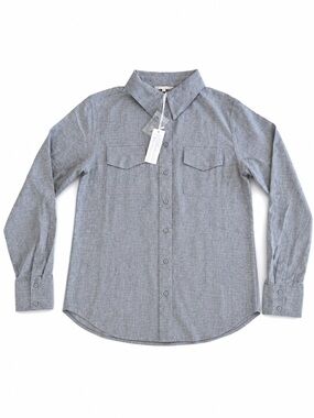 Gold Hawk Gray Rayon Linen Button Front Utility Shirt Long Sleeve NWT Small